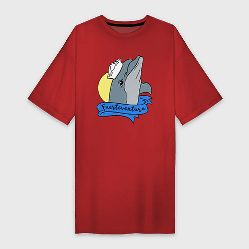 Женская футболка-платье Дельфин на фоне солнца / Красный – фото 1