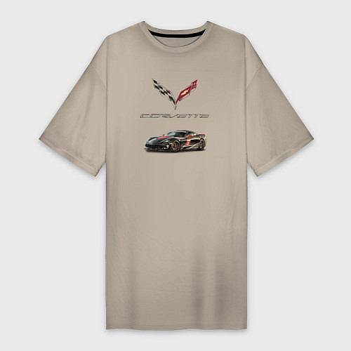Женская футболка-платье Chevrolet Corvette - Motorsport racing team / Миндальный – фото 1