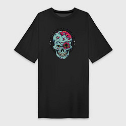 Футболка женская-платье Cool skull! Grin!, цвет: черный