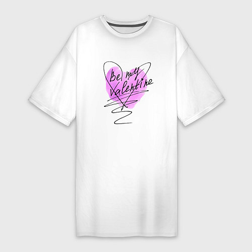 Женская футболка-платье Be my Valentine розовое сердце / Белый – фото 1