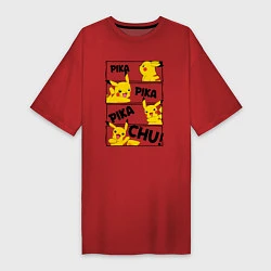 Футболка женская-платье Пика Пика Пикачу Pikachu, цвет: красный