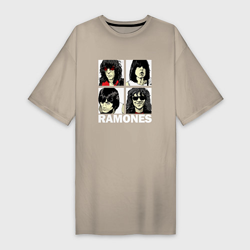 Женская футболка-платье Ramones, Рамонес Портреты / Миндальный – фото 1