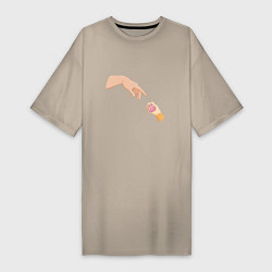 Женская футболка-платье Сотворение Адама и рыжая лапка котика
