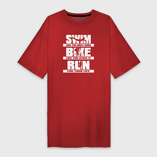 Женская футболка-платье Плавай, езди на велосипеде, бегай / Красный – фото 1