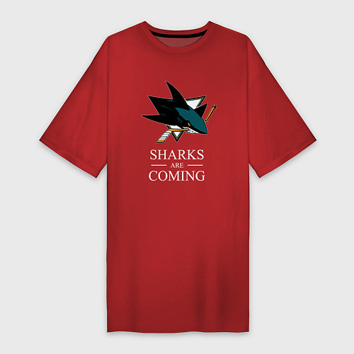 Женская футболка-платье Sharks are coming, Сан-Хосе Шаркс San Jose Sharks / Красный – фото 1