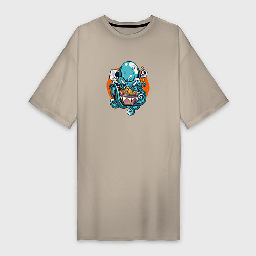Женская футболка-платье Octopus Eating Ramen / Миндальный – фото 1