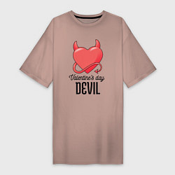 Футболка женская-платье Valentines Day Devil, цвет: пыльно-розовый