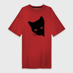 Футболка женская-платье Всё тот же чёрный котяра!, цвет: красный