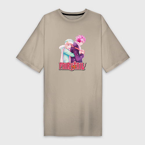 Женская футболка-платье Хвост Феи Fairy Tail, Нацу и Люси / Миндальный – фото 1