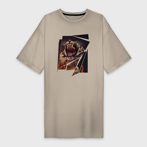 Женская футболка-платье Тигриная пасть Арт / Миндальный – фото 1