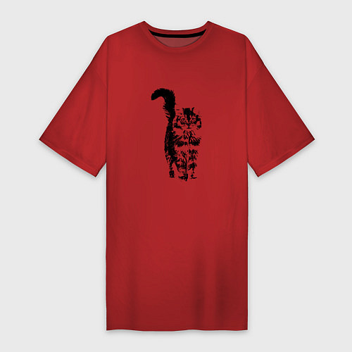 Женская футболка-платье КОШКА С ПУШИСТЫМ ХВОСТОМ / Красный – фото 1