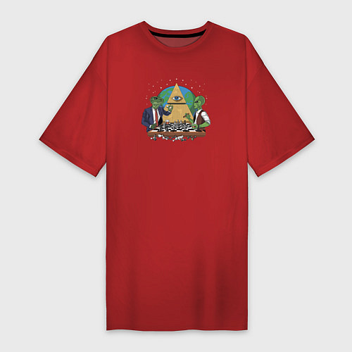 Женская футболка-платье Рептилоид играет в шахматы против Зеленого человеч / Красный – фото 1