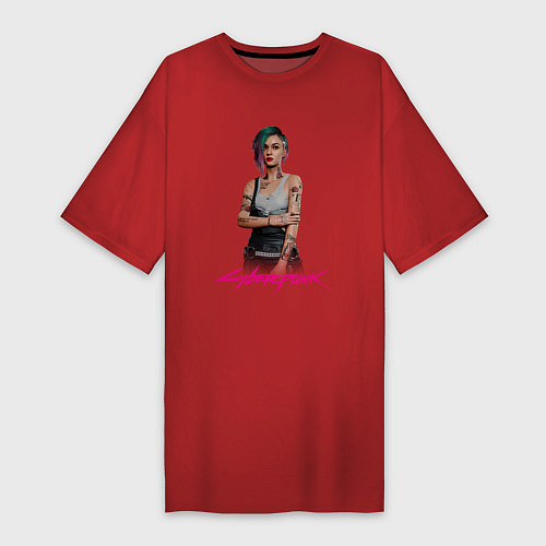 Женская футболка-платье Джуди Киберпанк Judy 18 / Красный – фото 1