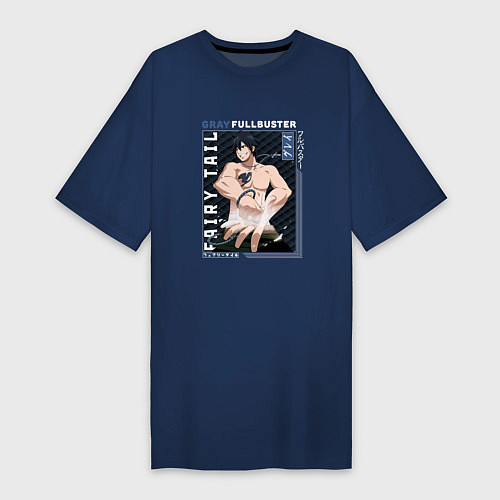 Женская футболка-платье Fairy Tail, Грей Фуллбастер / Тёмно-синий – фото 1