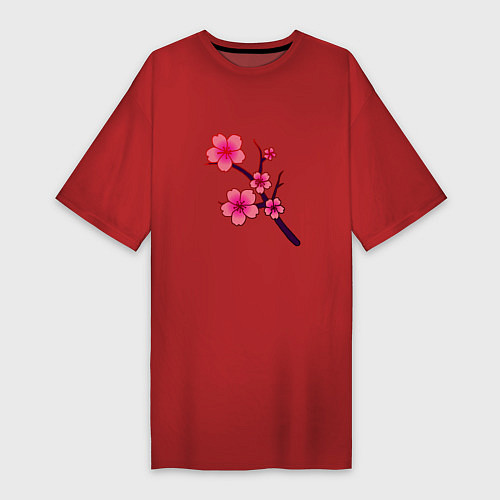 Женская футболка-платье Священная сакура / Красный – фото 1