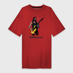 Футболка женская-платье Cyberpunk 2077 Johnny гитарист, цвет: красный