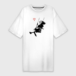 Женская футболка-платье Banksy - Бэнкси девочка на качелях
