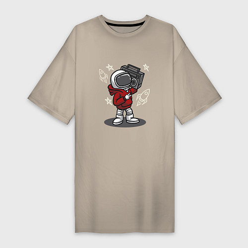 Женская футболка-платье Космонавт с магнитофоном / Миндальный – фото 1