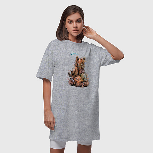 Женская футболка-платье Медведь и бабочка / Меланж – фото 3