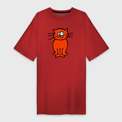 Футболка женская-платье Забаный красный кот, цвет: красный