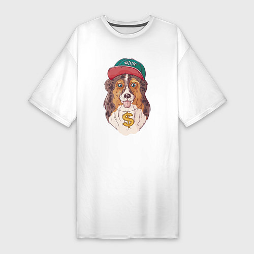 Женская футболка-платье Хип-хоп собачка / Белый – фото 1