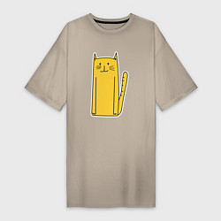 Футболка женская-платье Длинный желтый кот, цвет: миндальный