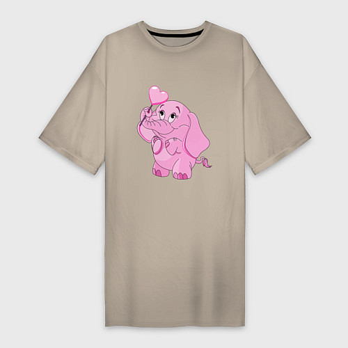 Женская футболка-платье Розовый слонёнок / Миндальный – фото 1