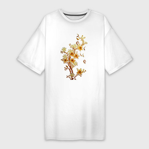 Женская футболка-платье Цветущая ветка Весна / Белый – фото 1
