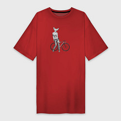 Футболка женская-платье Лысый котик панк, цвет: красный