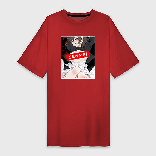 Женская футболка-платье Девушка и надпись Senpai Ahegao / Красный – фото 1