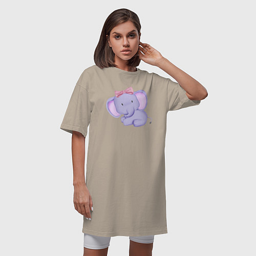 Женская футболка-платье Милый Слонёнок С Бантиком / Миндальный – фото 3