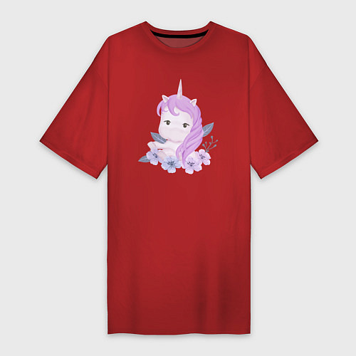 Женская футболка-платье Милый Единорог Принцесса / Красный – фото 1