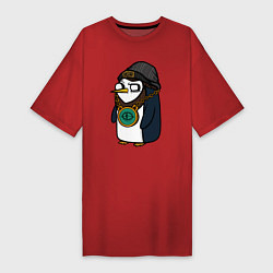 Футболка женская-платье Пингвин бастард, цвет: красный