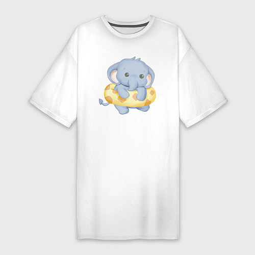 Женская футболка-платье Милый Слонёнок С Плавательным Кругом / Белый – фото 1