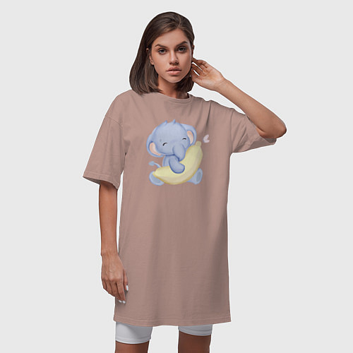 Женская футболка-платье Милый Слонёнок С Бананом / Пыльно-розовый – фото 3