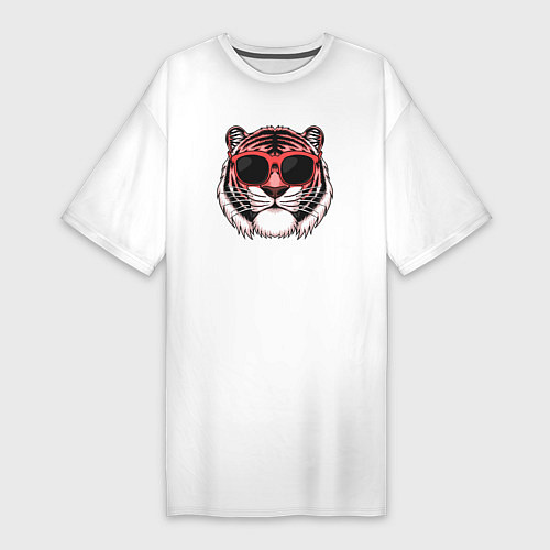 Женская футболка-платье Модный тигр в очках / Белый – фото 1