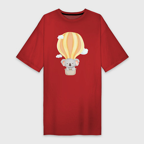 Женская футболка-платье Милая Коала На Воздушном Шаре / Красный – фото 1
