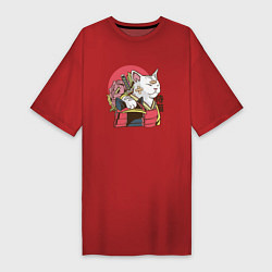 Женская футболка-платье Котик Самурай Samurai Cat Japanese art