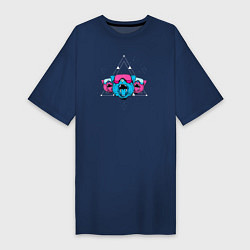 Женская футболка-платье Космические кибер коты