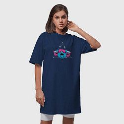 Футболка женская-платье Космические кибер коты, цвет: тёмно-синий — фото 2