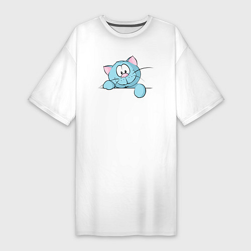 Женская футболка-платье Милый котик с лапкой / Белый – фото 1