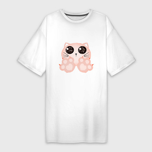 Женская футболка-платье Кошечка с лапками без надписей / Белый – фото 1