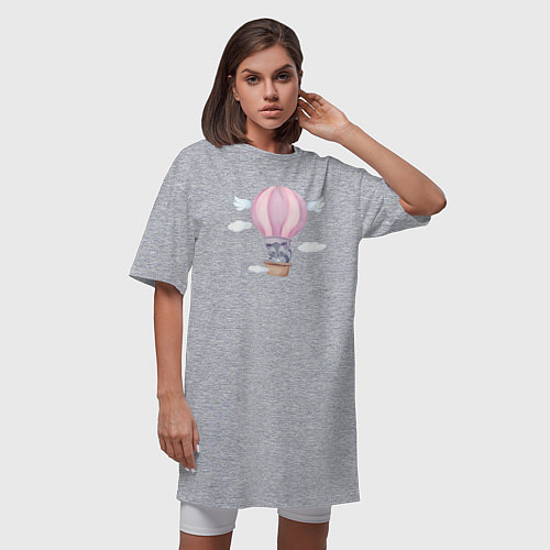 Женская футболка-платье Милый Енотик На Воздушном Шаре / Меланж – фото 3