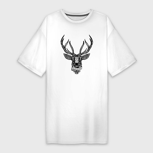 Женская футболка-платье Олень в стиле Мандала Mandala Deer / Белый – фото 1