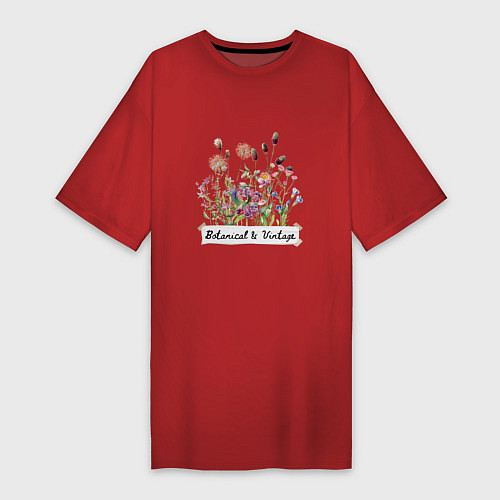 Женская футболка-платье Botanical & Vintage Ботаника Винтаж Цветы / Красный – фото 1