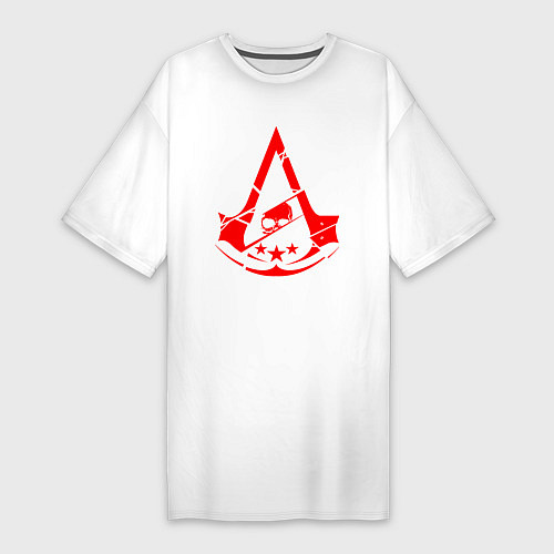 Женская футболка-платье Assassins creed череп Три звезды / Белый – фото 1