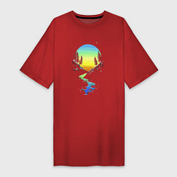 Футболка женская-платье Заходящее солнце отражается в ручье The setting su, цвет: красный
