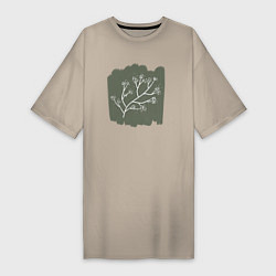 Женская футболка-платье Ветка с листьями