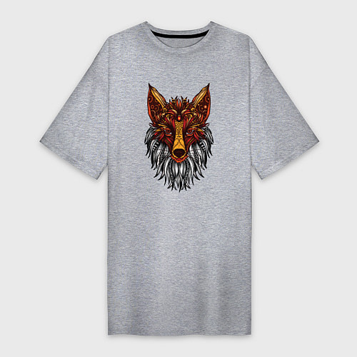 Женская футболка-платье Лиса в стиле Мандала Mandala Fox / Меланж – фото 1