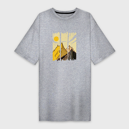 Женская футболка-платье Горный Пейзаж в штрихах Mountain Landscape Strokes / Меланж – фото 1